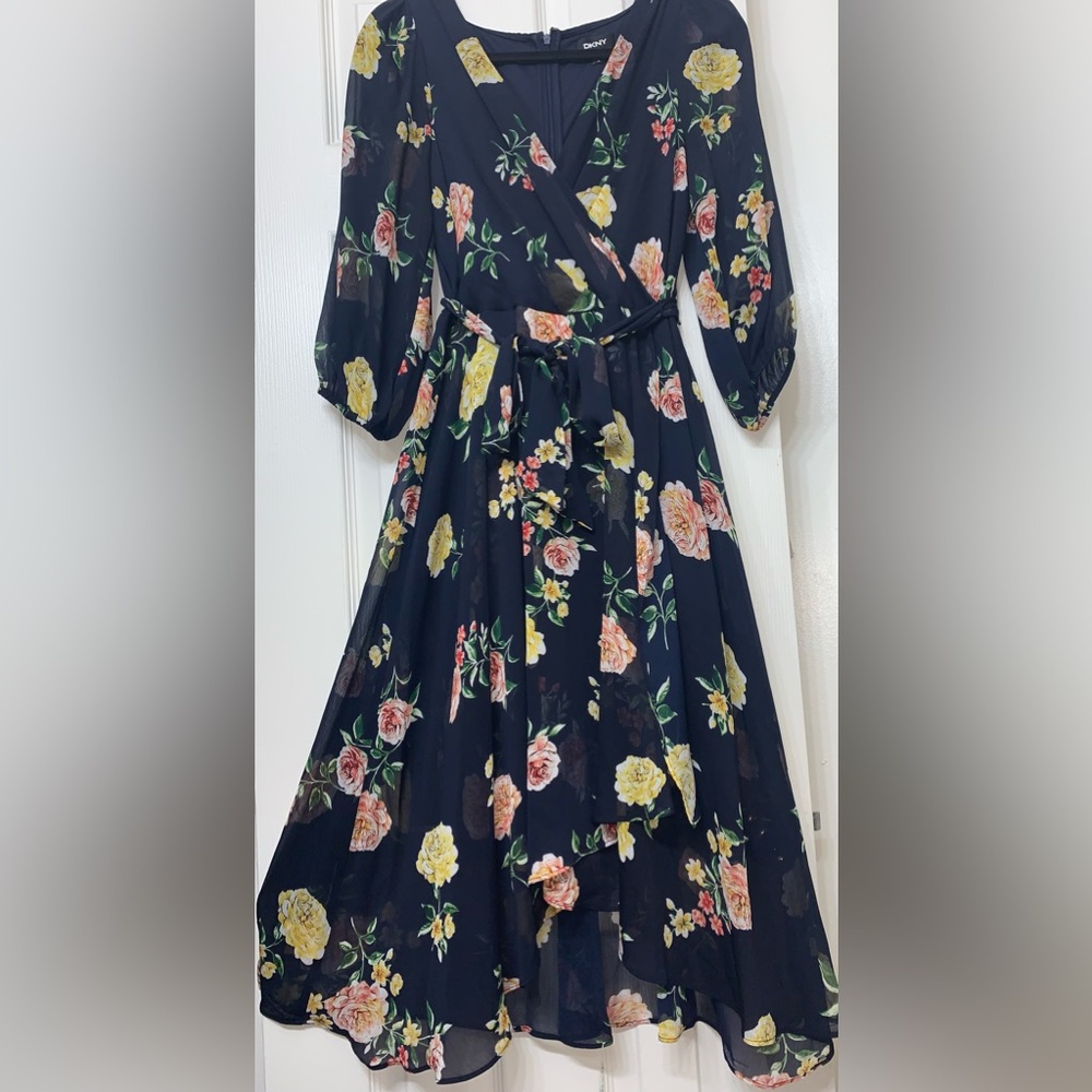 Navy blue floral dress from DKNY